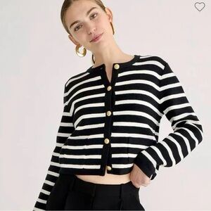 J. Crew Emilie Stripe Sweater Jacket In Black Ivory NWT Size L